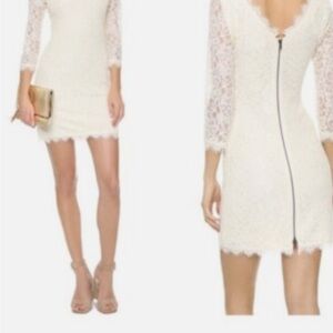 Diane Von Furstenberg Ivory Lace Long Sleeve Dress